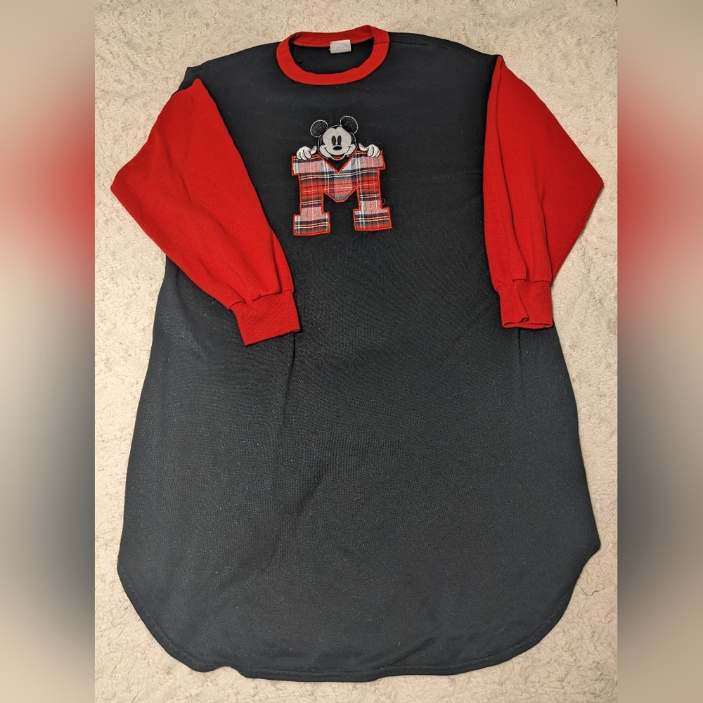 Vintage Disney Mickey & Co Sleep Shirt Made in the USA Large Black Red Plaid